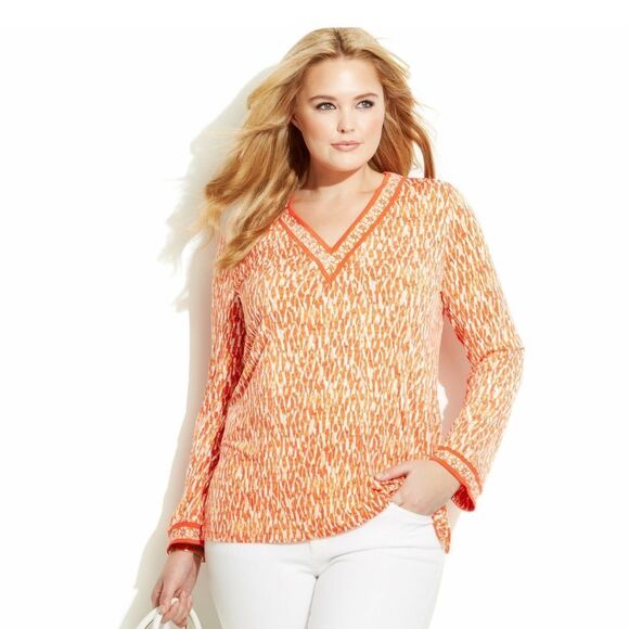 New! MICHAEL KORS Women's Plus Size Tunic Jersey Top Blouse Long Sleeves Size 0X - Picture 1 of 4